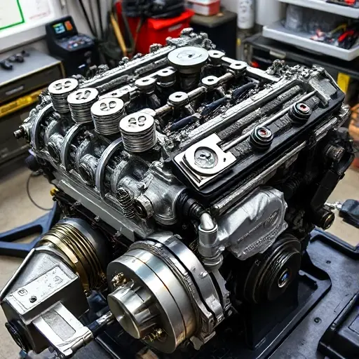 A detailed close-up of a BMW E39 3.0L inline-six engine undergoing major repair, showing disassembled components like pistons, crankshaft, cylinder head, and gaskets laid out on a clean workbench with tools nearby, soft workshop lighting, high detail, realistic textures, no text or labels