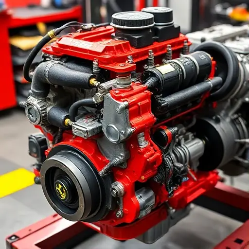 A detailed, high-quality image of a Ferrari SF90 Stradale engine undergoing a major repair. The engine should be partially disassembled, revealing intricate components. Focus on the mechanics and the repair process.