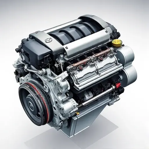 A detailed illustration of a Mazda 3 2.0 Skyactiv G engine undergoing a major repair. The engine should be partially disassembled, revealing internal components. Focus on the mechanics and tools involved in the repair process.