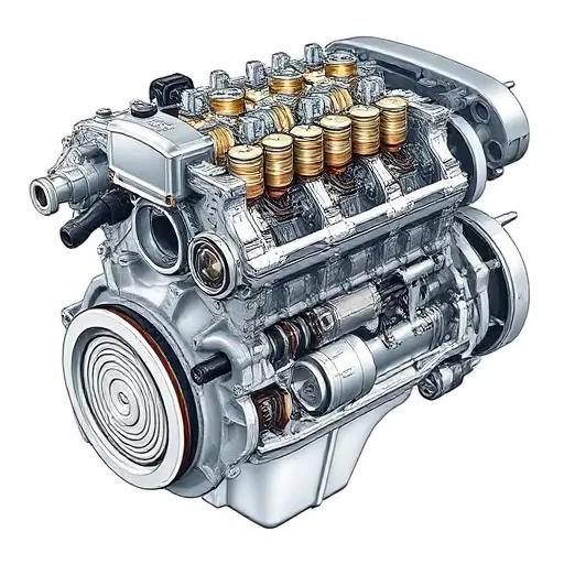 A detailed illustration of a Mercedes-Benz E 220 CDI / E 270 CDI engine undergoing a major overhaul. The engine should be partially disassembled, revealing internal components like pistons, crankshaft, and valve train. Focus on precision and mechanical detail.