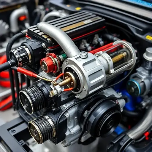 A detailed, high-quality image of a 2020 Alpine A110 1.8 Turbo 300 hp engine undergoing a major overhaul. The engine should be partially disassembled, showcasing the internal components. Focus on precision and mechanical detail.