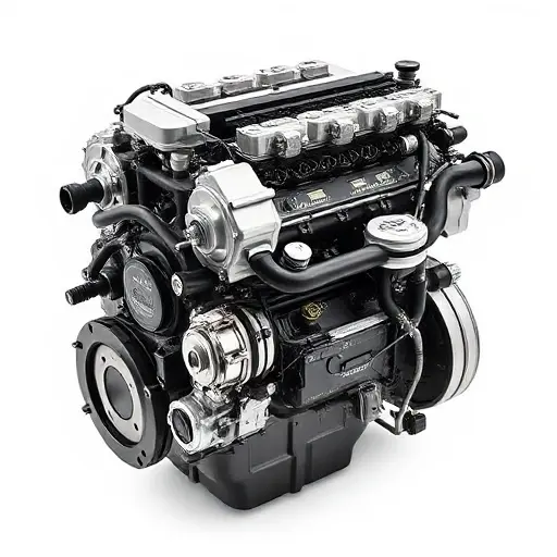 A detailed, high-quality image of a disassembled Aaglander Elegance 4.0 V8 gasoline engine (2008-2016). Focus on the engine block, cylinder head, and visible components like the intake manifold, exhaust manifold, and valve cover. The engine should be presented on a clean, neutral background, emphasizing the mechanical details.