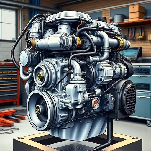 A detailed, high-quality illustration of a complex diesel engine, specifically the Aaglander Elegance 3.0 TDI engine model from 2008-2016. Focus on the intricate components like the turbocharger, fuel injection system, and engine block. The engine should be depicted in a workshop setting, with tools and diagnostic equipment subtly visible in the background. The lighting should be realistic, highlighting the engine's details.