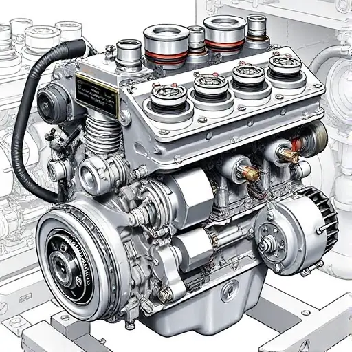 A detailed illustration of a Derways 3130 2.7L gasoline engine undergoing a major overhaul. The engine should be shown with visible components like the cylinder head, block, and various parts being inspected or replaced. Focus on mechanical precision and cleanliness.