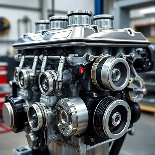 A high‑resolution close‑up of a Brabus 800 XLP 4.0 V8 bi‑turbo engine during a major overhaul, showing polished chrome components, detailed pistons, turbochargers, and service tools, with a clean workshop background and subtle lighting highlighting the engine's precision and power