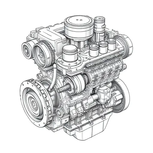 Капитальный ремонт двигателя Brilliance V3 1.5T 150 л.с. (2018–2021) A detailed technical illustration of a Brilliance V3 1.5T 150 HP engine from 2018-2020, showing internal components like pistons, crankshaft, and turbocharger in a cutaway view, clean white background, precise engineering drawing style, high clarity