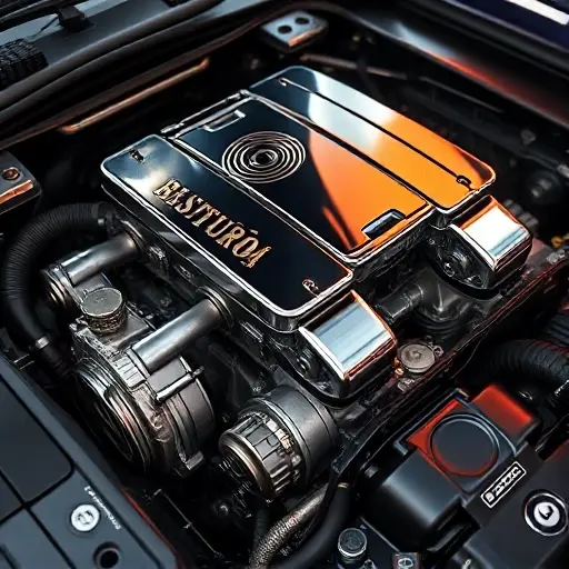 A high‑resolution close‑up of a polished engine bay showing a V8 Biturbo engine with twin turbochargers, chrome details and performance badges, illuminated by soft studio lighting to highlight the craftsmanship, no text or numbers visible