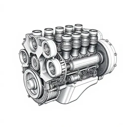 A detailed illustration of a Bristol Blenheim aircraft engine, showing a V8 configuration with a 5.9-liter displacement and 290 horsepower, rendered in a clean technical drawing style with visible pistons, crankshaft, and labeled components, set against a neutral background
