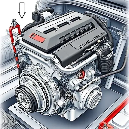 A detailed illustration of a DS 4 1.2 PureTech 13 engine undergoing a major repair. Focus on the engine block, components, and tools being used. The scene should depict mechanics working on the engine.