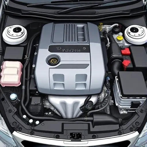 A detailed illustration of a car engine bay, specifically focusing on the engine of a BAW Yongshi 2.4L R4 140 hp (2007–present) model. The engine should be shown with visible components like the cylinder head, intake manifold, exhaust manifold, and engine block. The engine should be clean and well-lit, showcasing its mechanical details.