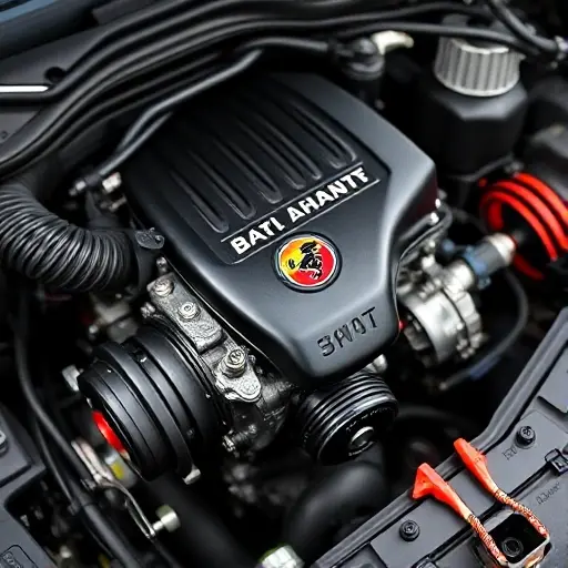 Abarth 124 Spider 1.4 MultiAir 140 hp engine repair. Focus on the engine components, showcasing the repair process. Include tools and parts relevant to engine maintenance.