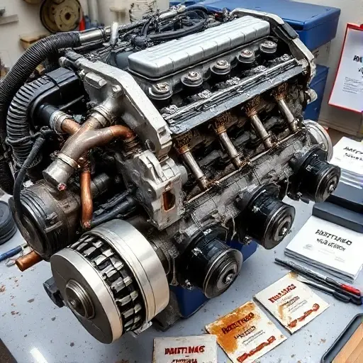 A detailed close-up of a BMW 7er E38 5.4 V12 engine undergoing major repair, showing disassembled components like pistons, crankshaft, cylinder heads, and valves laid out on a clean workbench with tools, oil stains, and technical manuals nearby, soft workshop lighting, high realism, no text or labels