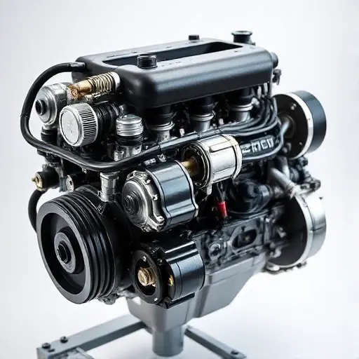A detailed, high-quality image of a Haval F7 2.0 Turbo engine undergoing a major repair. The engine should be partially disassembled, showcasing the internal components. Focus on precision and mechanical detail.