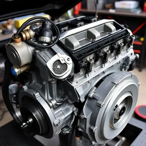 A detailed, high-quality image of a Bentley Continental GT 4.0L V8 Twi engine undergoing a major repair. Focus on the engine block, visible components, and tools being used. The scene should be in a well-lit workshop environment.