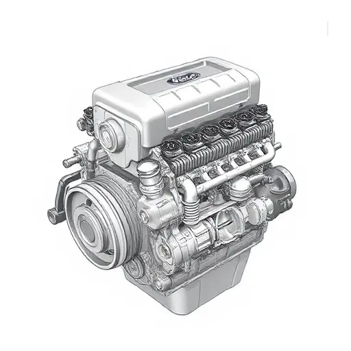A detailed illustration of a Ford Focus 1.5 EcoBoost engine undergoing a major repair. The engine should be partially disassembled, revealing internal components. Focus on precision and technical accuracy.