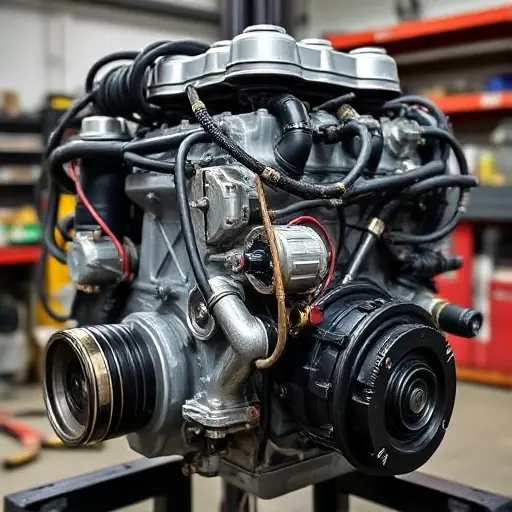 A detailed, high-quality image of a Haval Jolion HEV 1.5 190 hp engine undergoing a major repair. Focus on the engine block, visible components, and tools being used. The scene should be in a well-lit workshop environment.