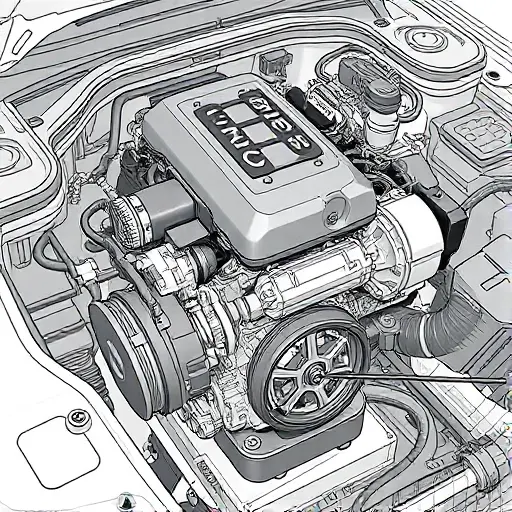 A detailed illustration of a Denza D9 PHEV engine undergoing a major overhaul. The image should focus on the engine compartment, showcasing the 1.5T engine and electric motors. Include visible mechanics, tools, and parts being worked on. The overall scene should convey a sense of precision and technical expertise.