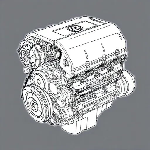 A detailed technical illustration of an Acura RDX engine from 2019 onward, showing the 2.0L VTEC Turbo engine with 272 horsepower, cutaway view highlighting internal components like turbocharger, intercooler, and engine block, clean technical drawing style with precise lines and labels
