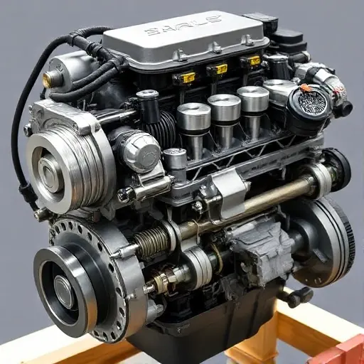 A detailed, high-quality image of a disassembled Eagle Vision 3.5 V6 253 hp engine from 1997, showcasing the internal components like pistons, connecting rods, crankshaft, and cylinder head. The engine should be clean and well-lit, emphasizing the mechanical details.