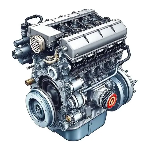 A detailed illustration of a Dongfeng 580 1.8L 132 hp engine undergoing a major overhaul. The engine should be shown with visible components like the cylinder head, block, and various parts being inspected or replaced. Focus on mechanical details and precision.