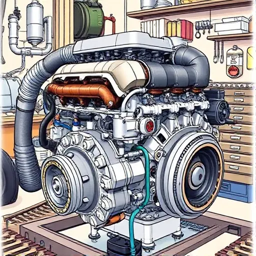 A detailed illustration of a Bentley Arnage 4.4L V8 engine undergoing repair. Focus on the engine block, visible components, and tools being used. The scene should be in a well-lit workshop environment.