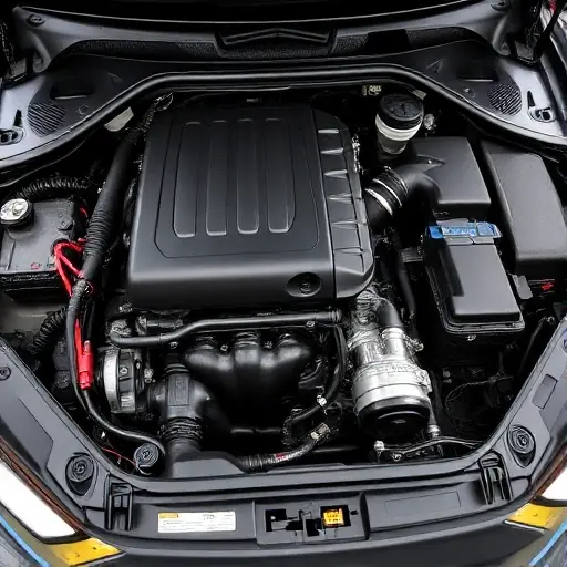 A detailed, high-quality image of the engine bay of a 2017-2020 Audi Q2 with a 2.0 TFSI 190 hp engine undergoing a major repair. Focus on the engine components, wiring, and repair tools. The engine should be partially disassembled, revealing the internal parts.